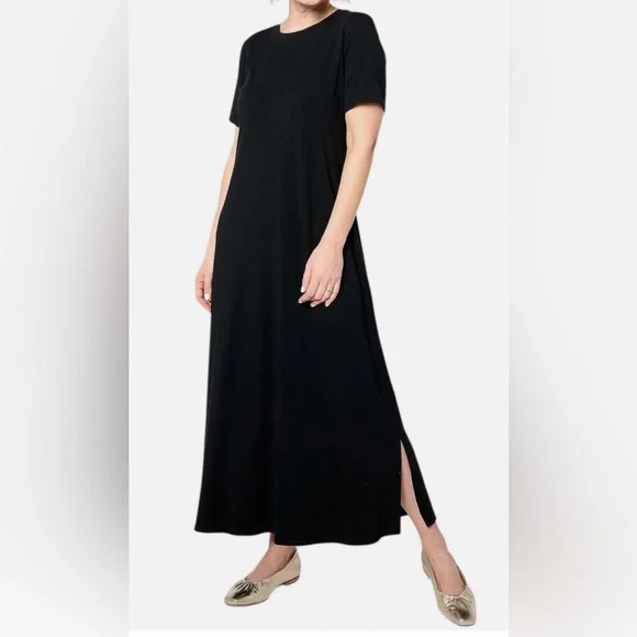 Denim & Co Black Tunic Maxi Dress Classic Black Casual Dress - Picture 1 of 5